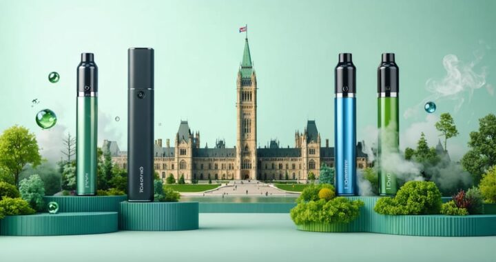 Conceptual illustration showcasing THCA vape devices with Ottawa's Parliament Hill in the background, symbolizing the city's innovative and wellness-focused vaping culture.